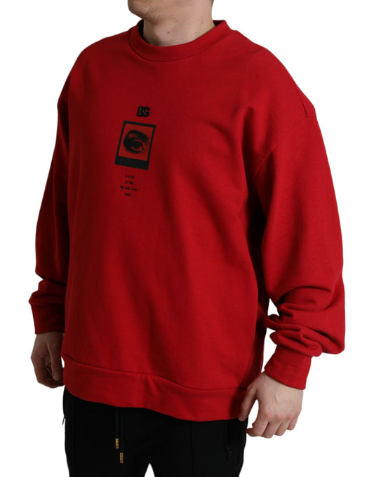 Red Logo Print Crew Neck Pullover Sweater