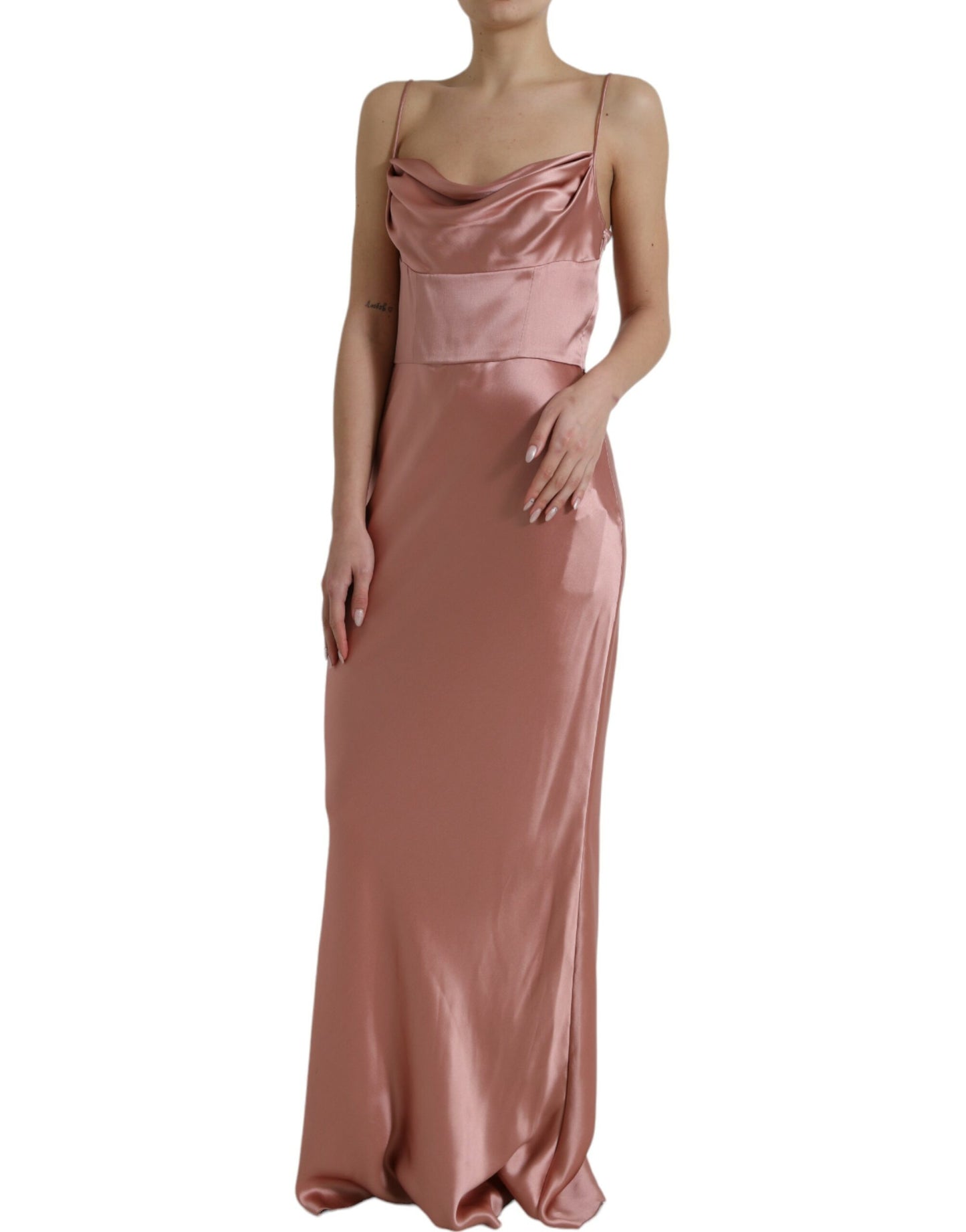 Pink Silk Spaghetti Straps Long Gown Dress