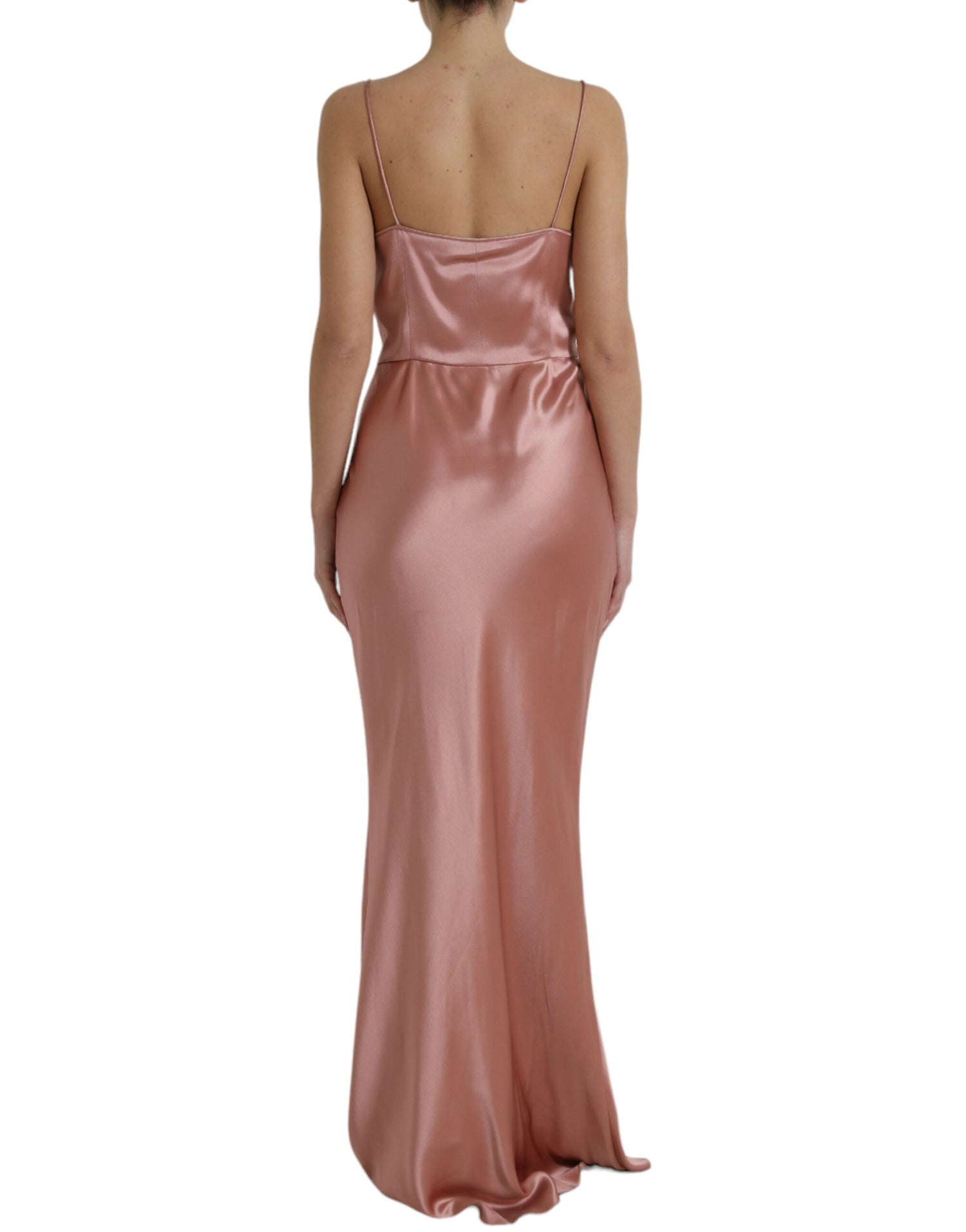 Pink Silk Spaghetti Straps Long Gown Dress