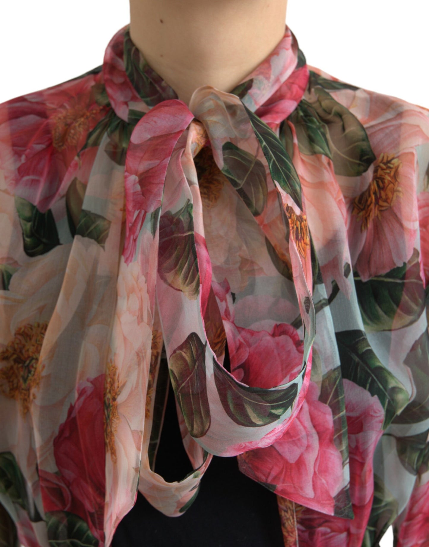 Multicolor Camelia Print Silk Chiffon Coat