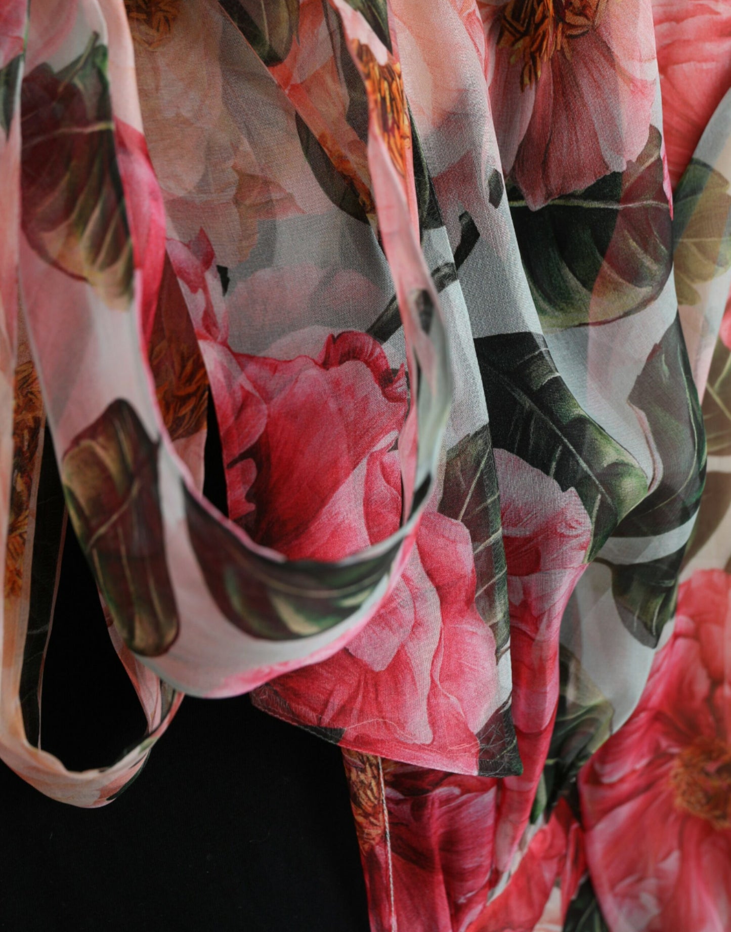 Multicolor Camelia Print Silk Chiffon Coat