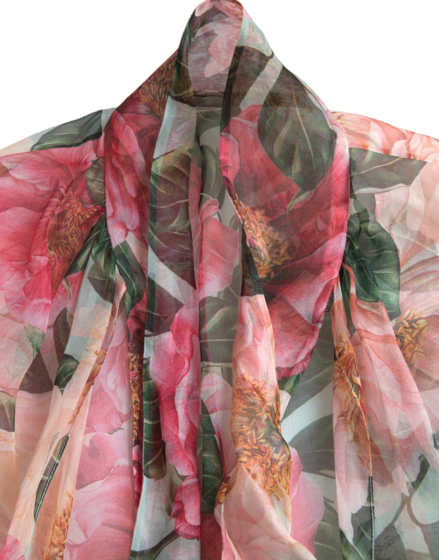 Multicolor Camelia Print Silk Chiffon Coat