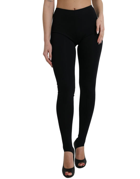 Black Nylon Stretch Slim Leggings Pants