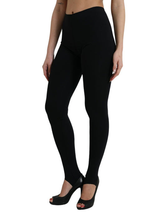 Black Nylon Stretch Slim Leggings Pants