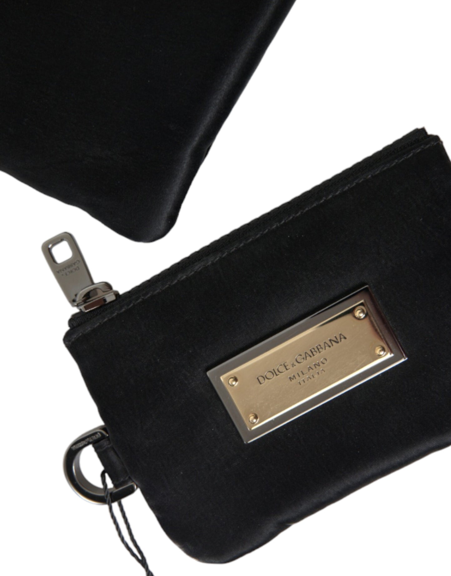 Black Nylon Logo Plaque Keyring Pouch Clutch Bag