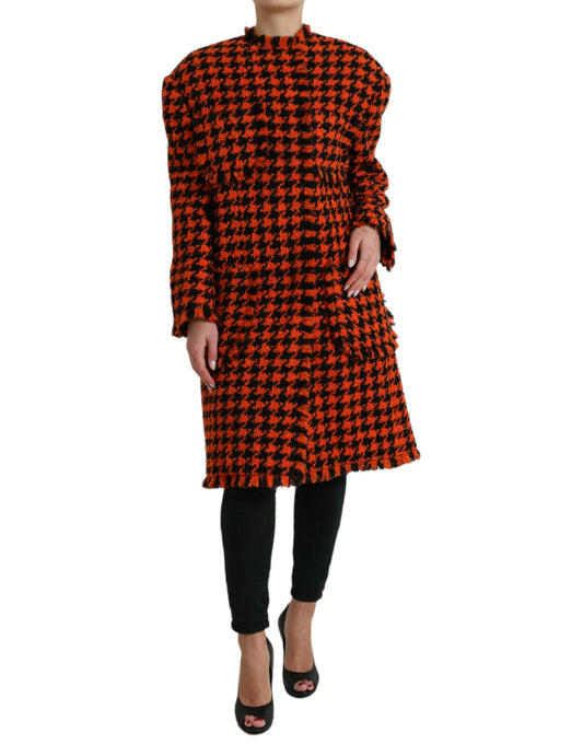 Orange Houndstooth Long Sleeve Coat Jacket