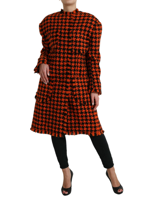 Orange Houndstooth Long Sleeve Coat Jacket