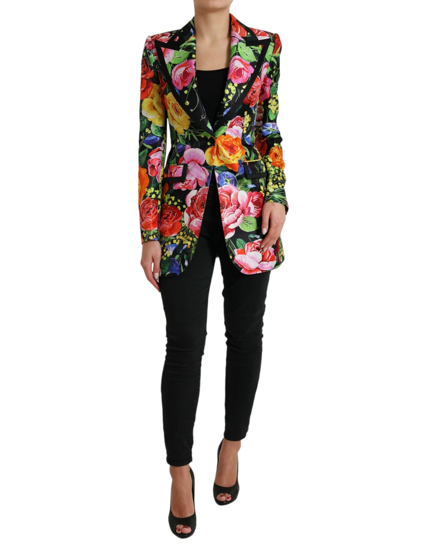 Multicolor Floral Print Silk Blazer Jacket