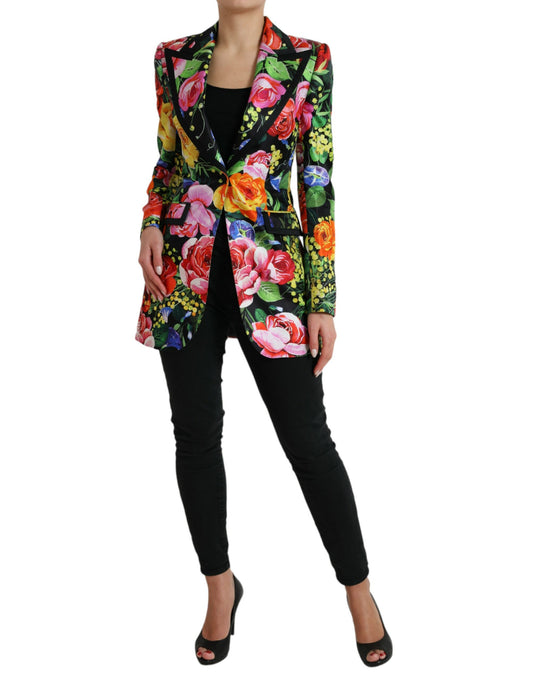 Multicolor Floral Print Silk Blazer Jacket