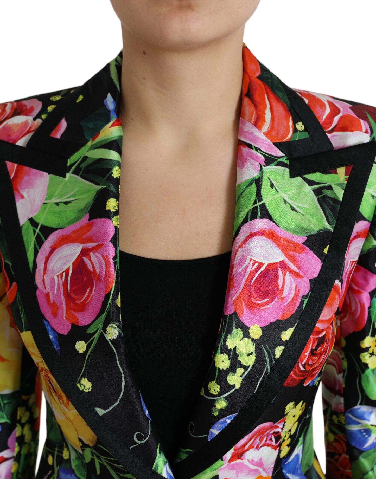 Multicolor Floral Print Silk Blazer Jacket