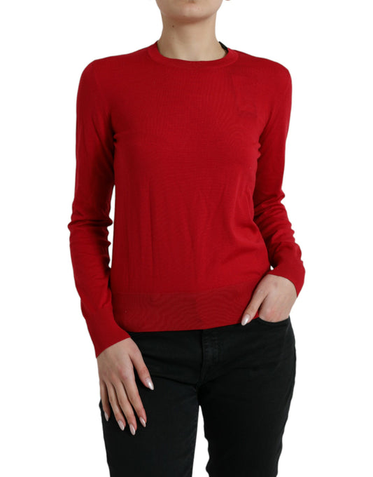 Red Wool Knitted Crew Neck Pullover Sweater