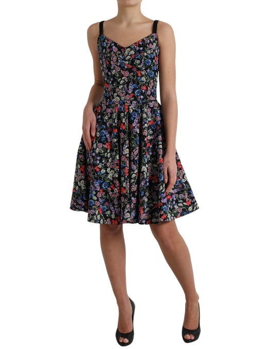 Black Polyester Floral A-line Sleeveless Mini Dress