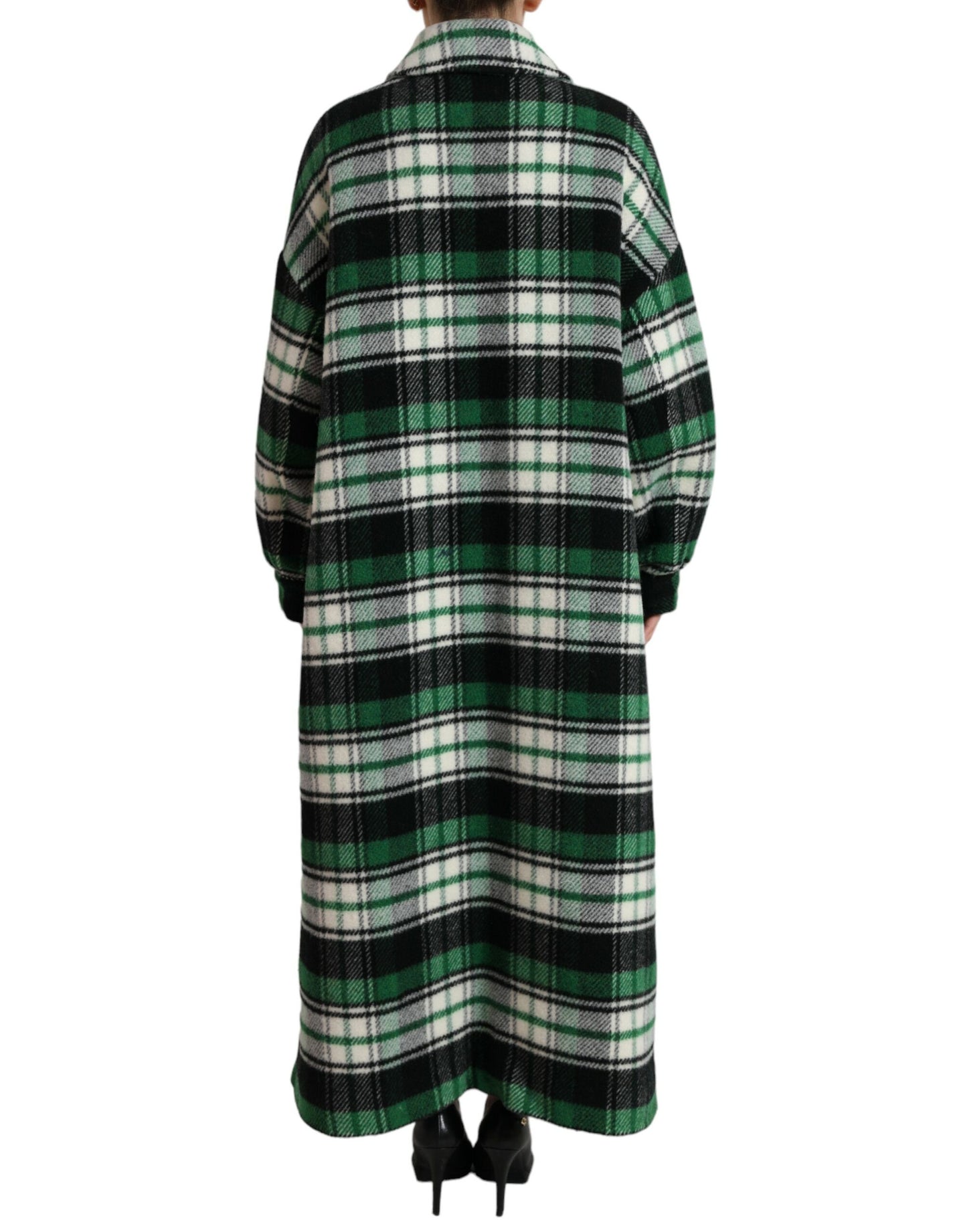 Green Plaid Long Sleeve Casual Coat Jacket