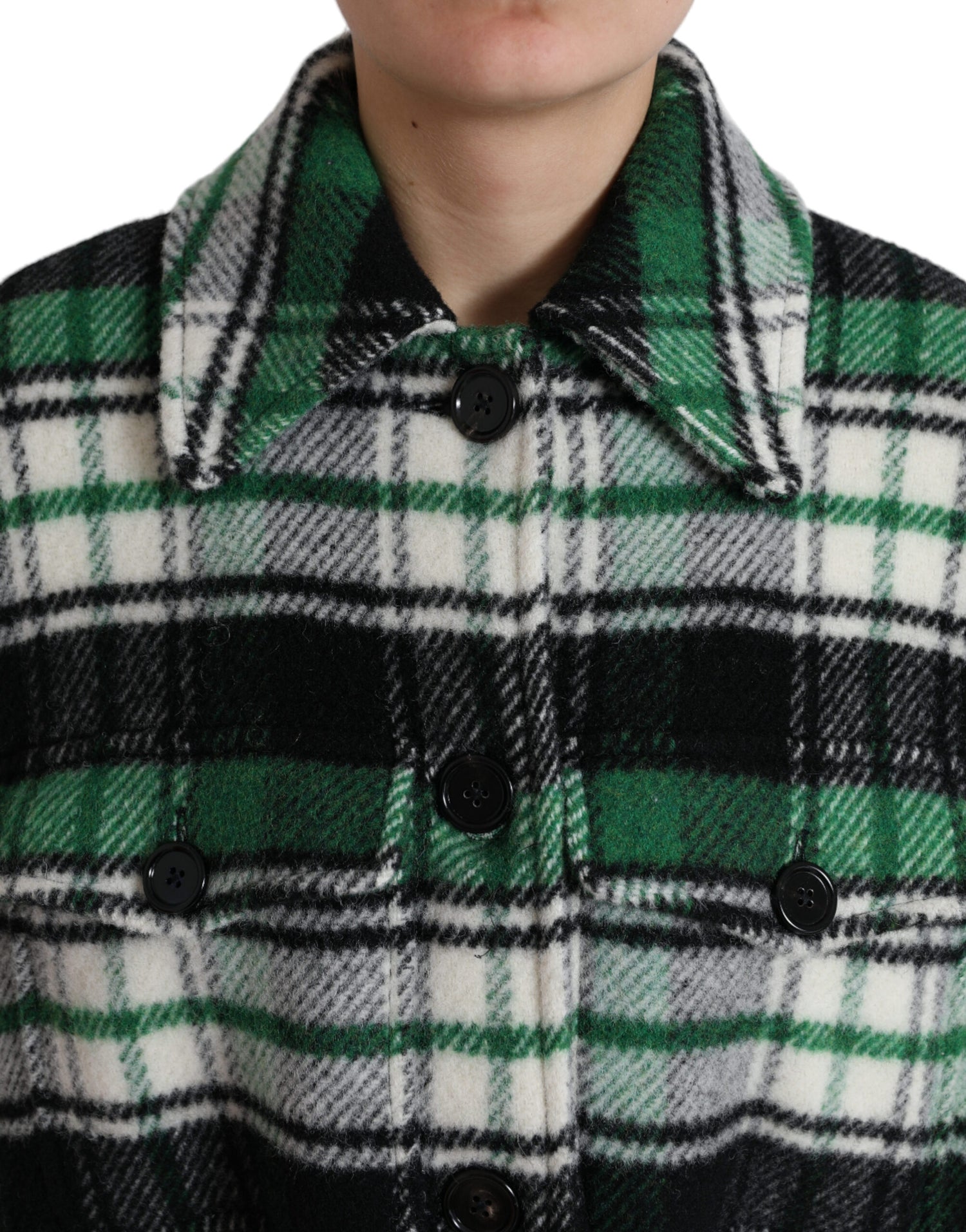 Green Plaid Long Sleeve Casual Coat Jacket