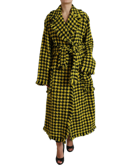 Chic Houndstooth Virgin Wool Long Coat