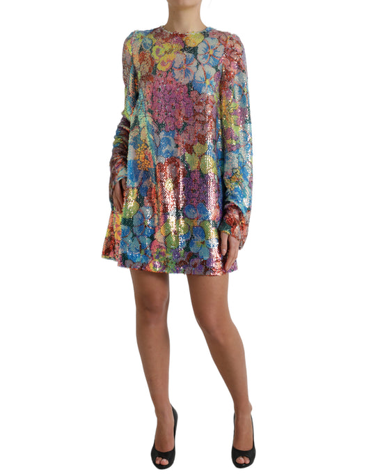 Multicolor Floral Sequined Shift Mini Dress