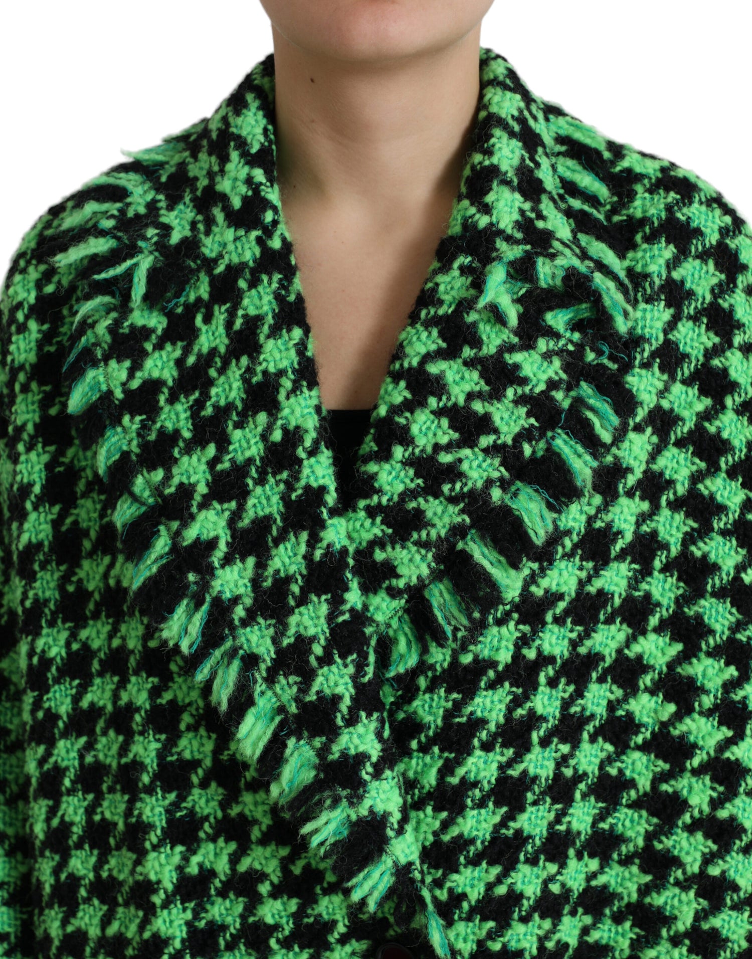 Green Houndstooth Full Sleeve Long Coat Jacket