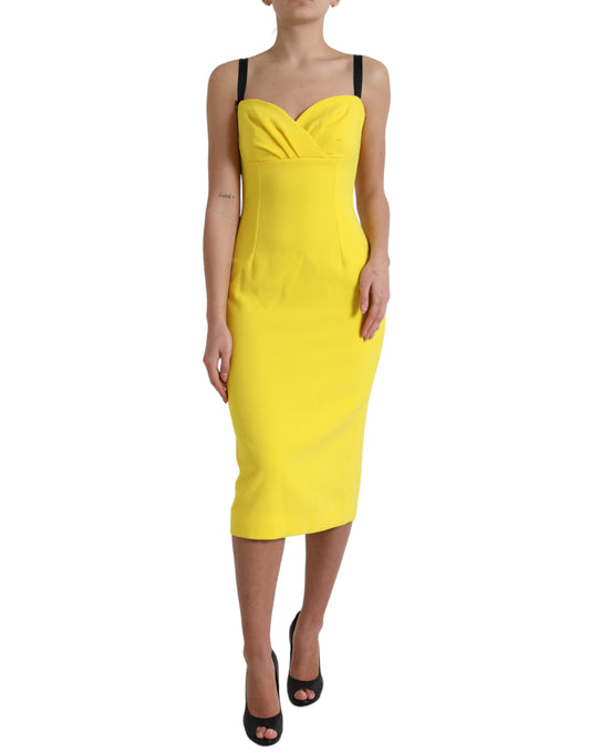 Yellow Polyester Sleeveless Bodycon Midi Dress