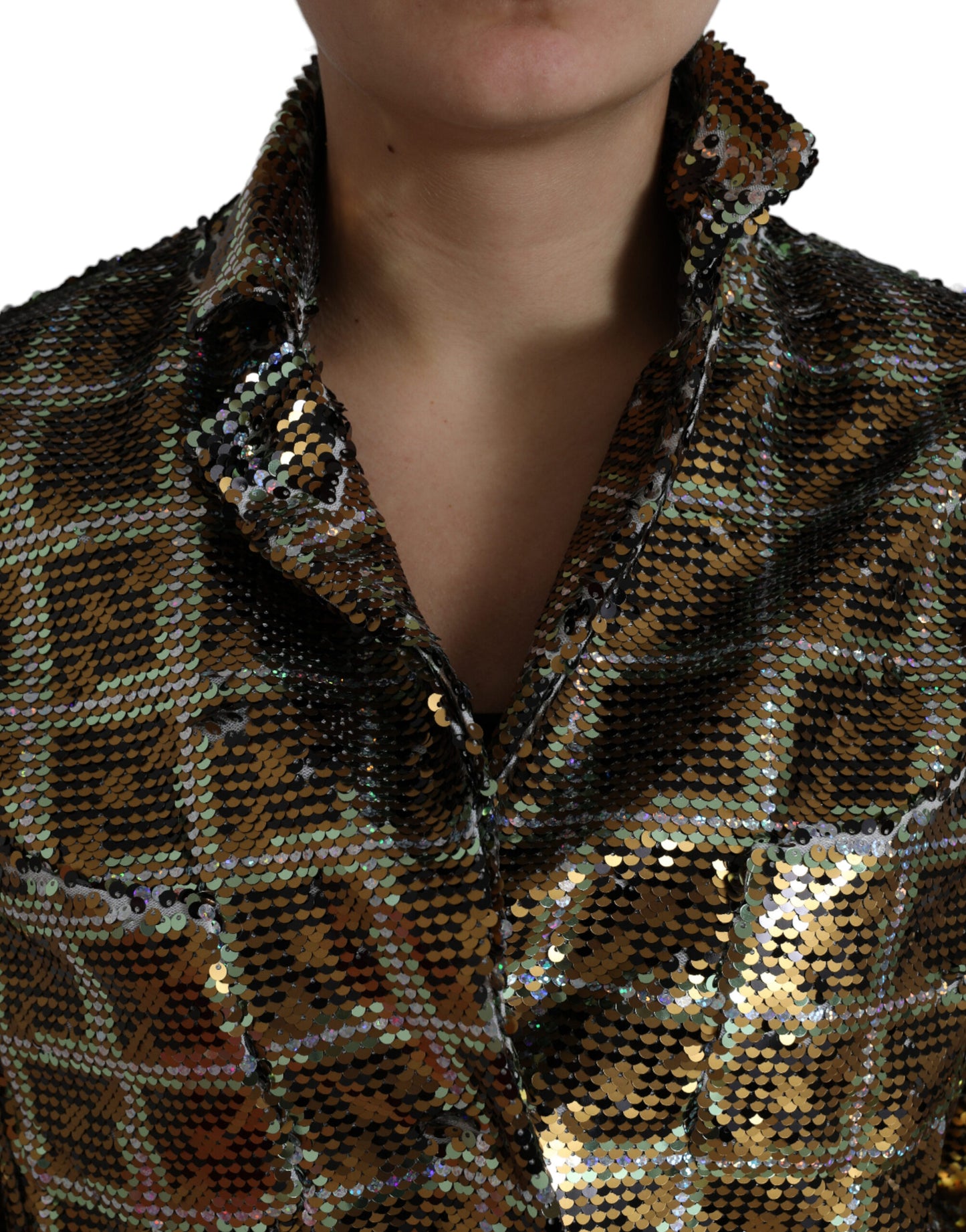 Multicolor Polyester Sequined Cropped Jacket