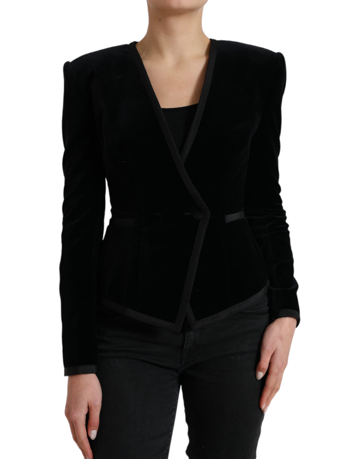 Black Velvet Cotton Double Breasted Jacket