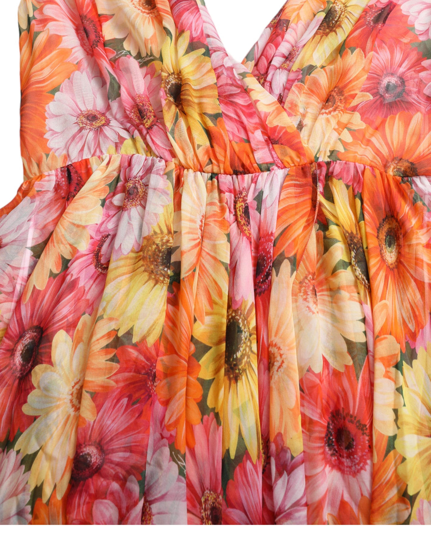 Multicolor Sunflower Print Silk Midi Dress