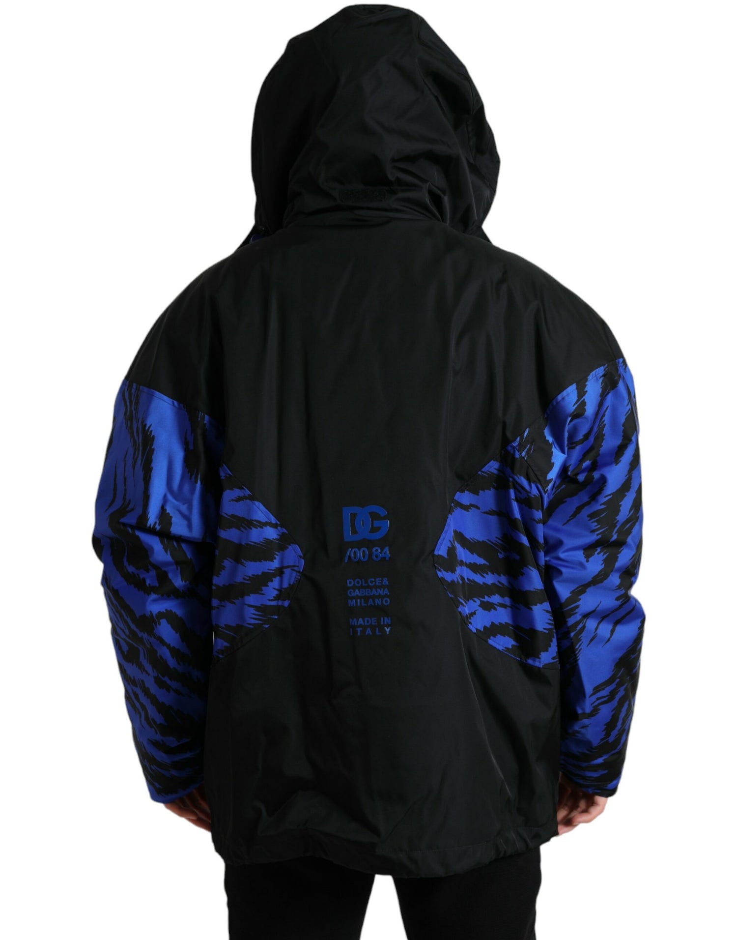 Black Blue Hooded Windbreaker Coat Jacket