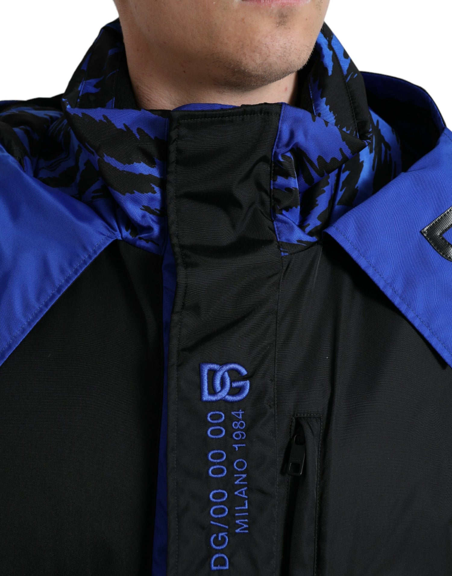 Black Blue Hooded Windbreaker Coat Jacket