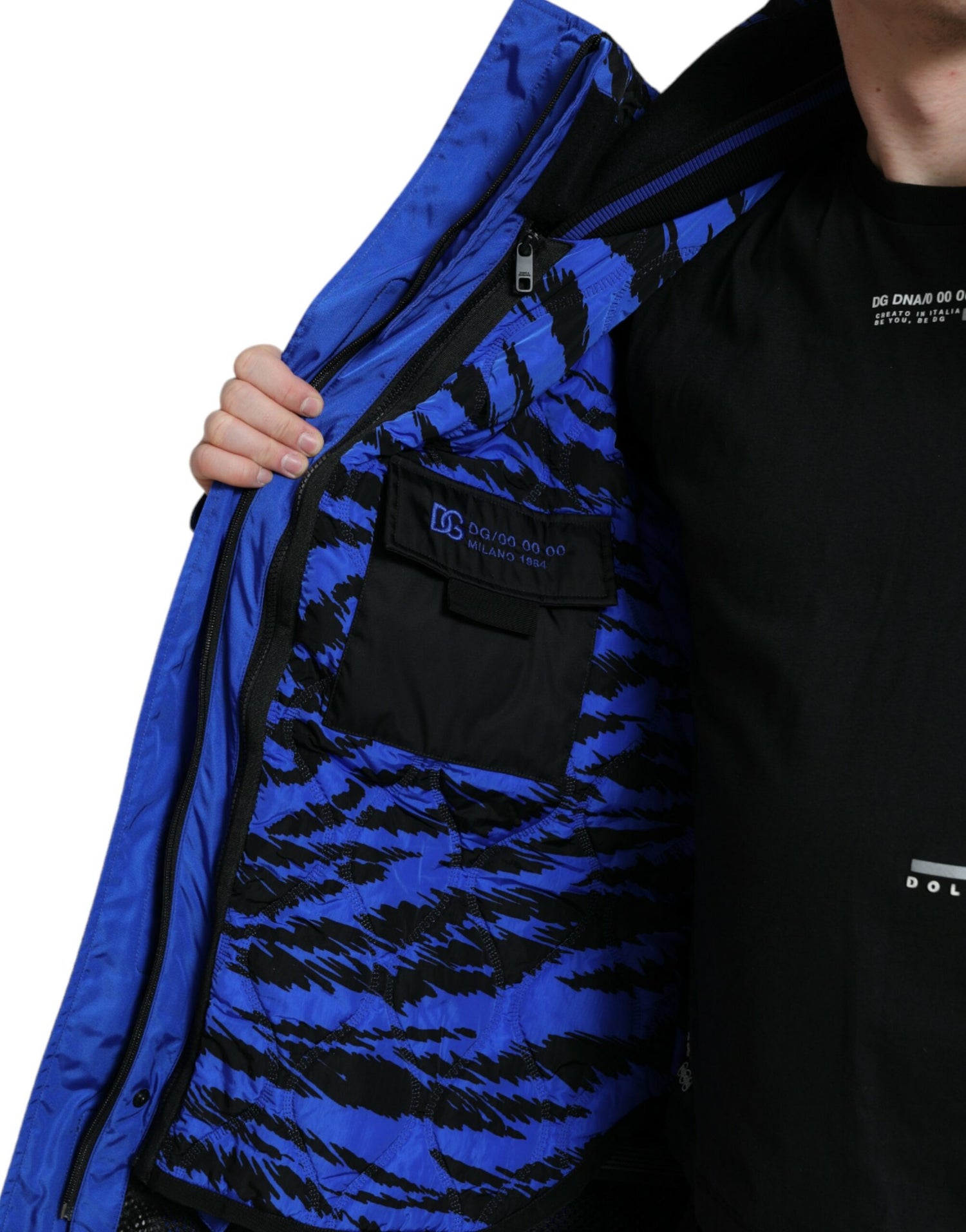 Black Blue Hooded Windbreaker Coat Jacket