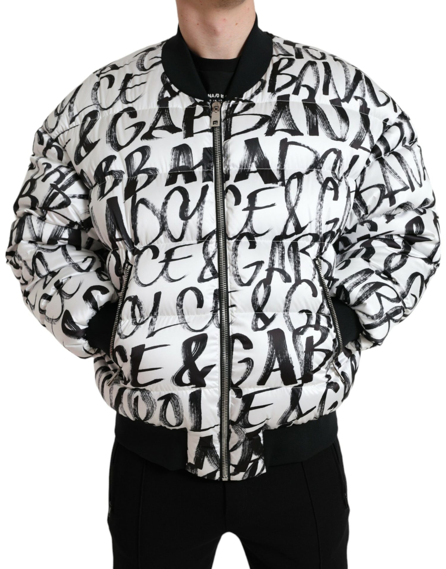 White Logo Padded Full Zip Bomber Jacket