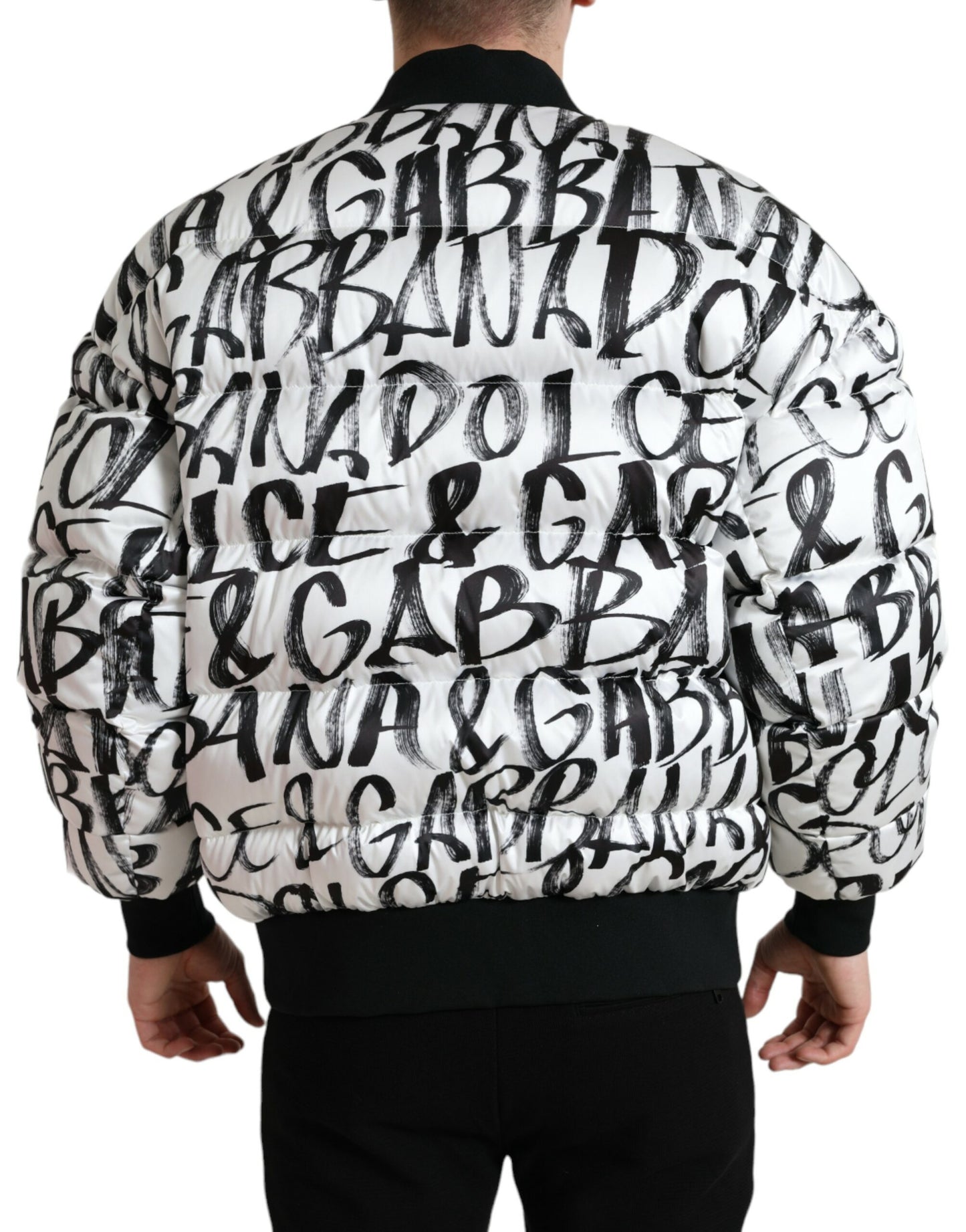 White Logo Padded Full Zip Bomber Jacket