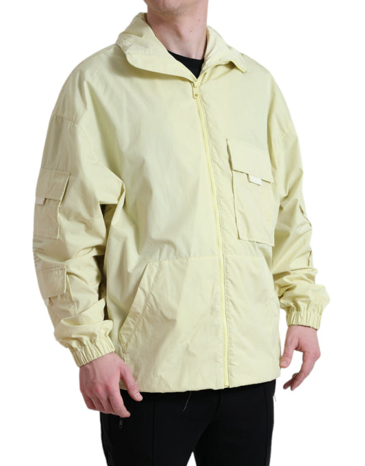 Yellow Nylon Collared Full Zip Parka Jacket