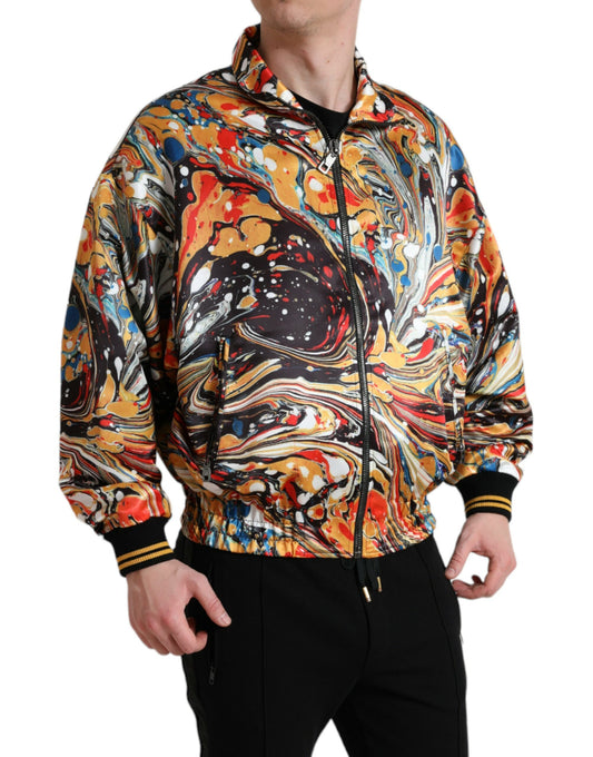 Multicolor Abstract Polyester Bomber Jacket