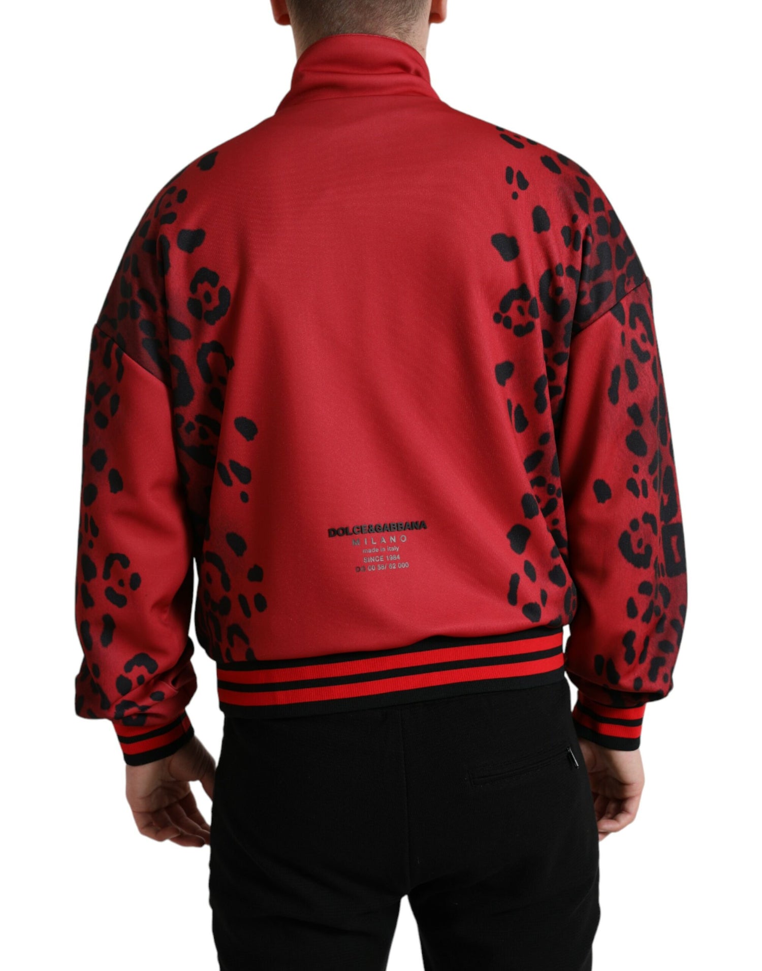 Red Leopard Polyester Bomber Full Zip Jacket