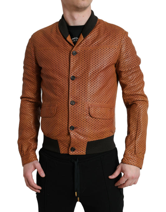 Brown Lambskin Leather Perforated Jacket