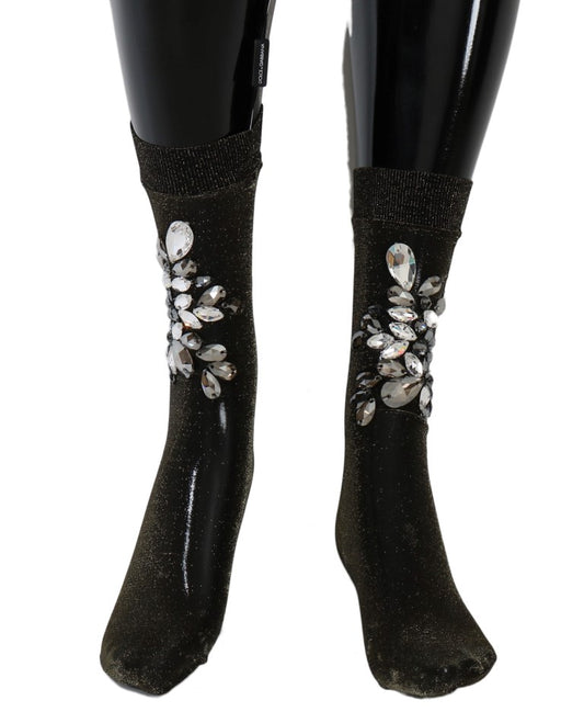 Black Stretch Floral Clear Crystal Socks