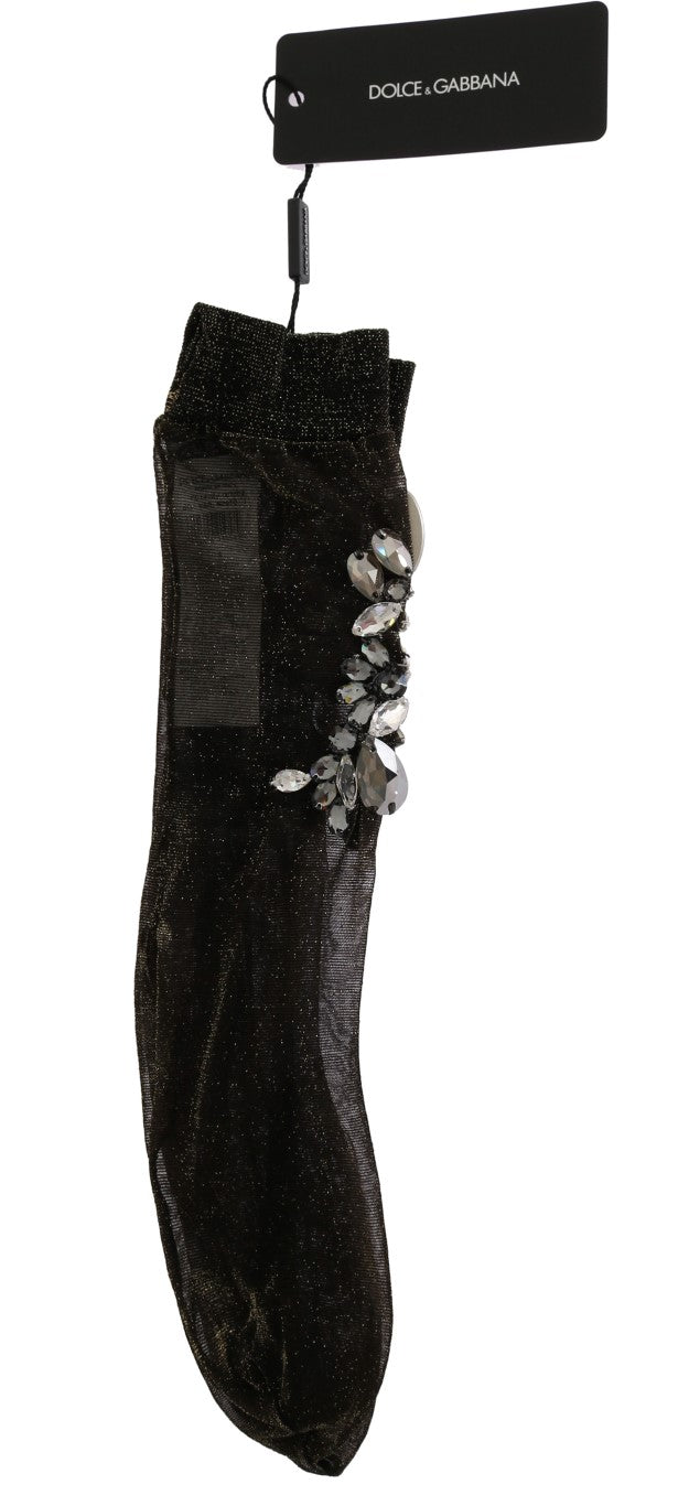 Black Stretch Floral Clear Crystal Socks