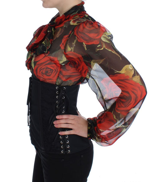 Elegant Black Floral Brocade Corset Belt