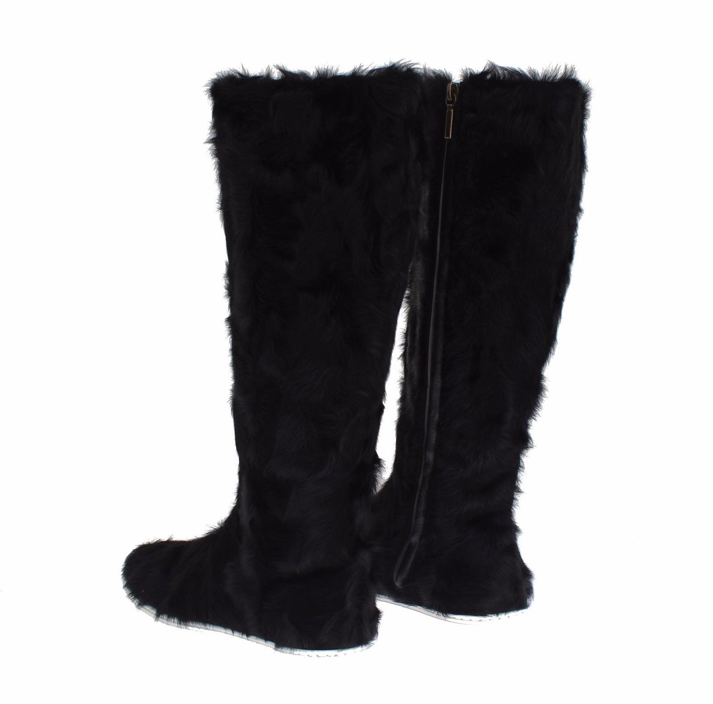 Elegant Black Fur Leather Flat Sneaker Boots