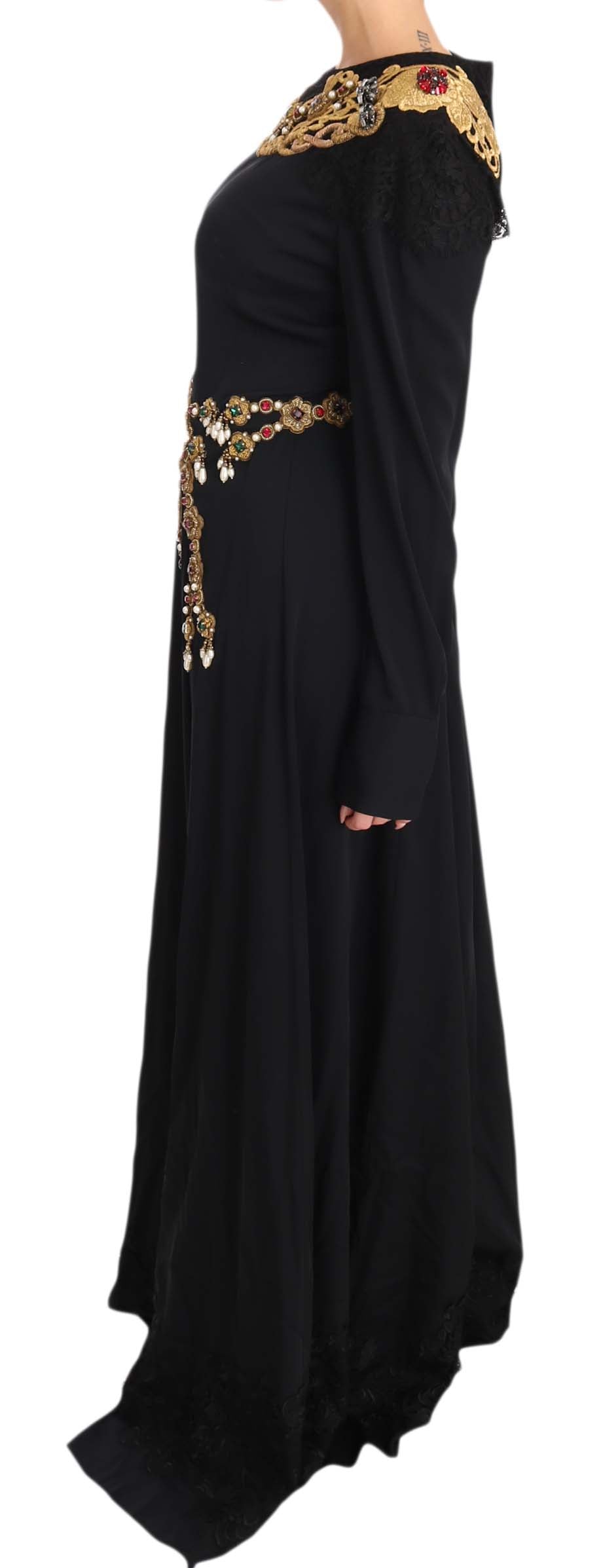 Elegant Maxi Black Dress with Gold Detailing