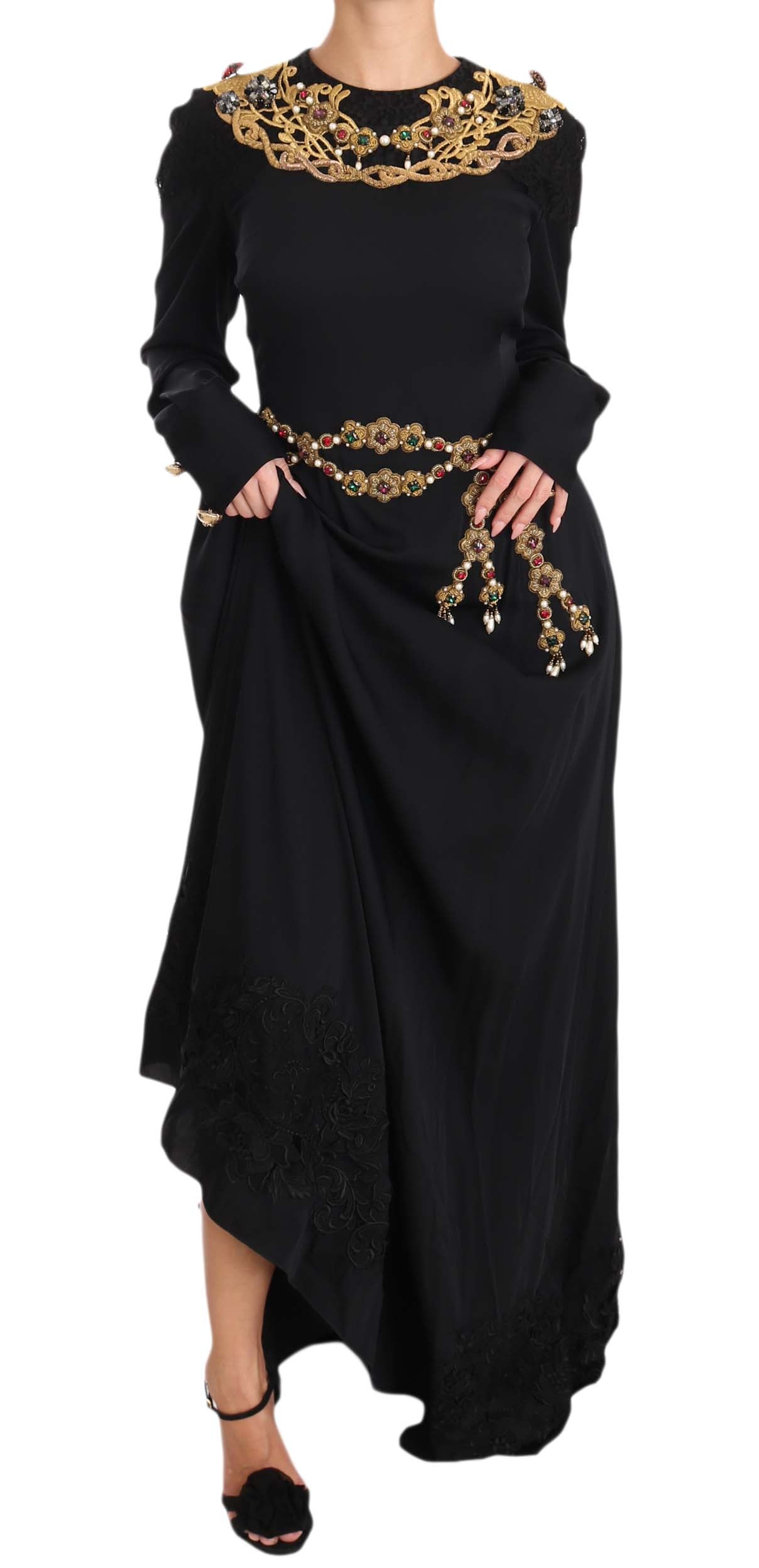 Elegant Maxi Black Dress with Gold Detailing