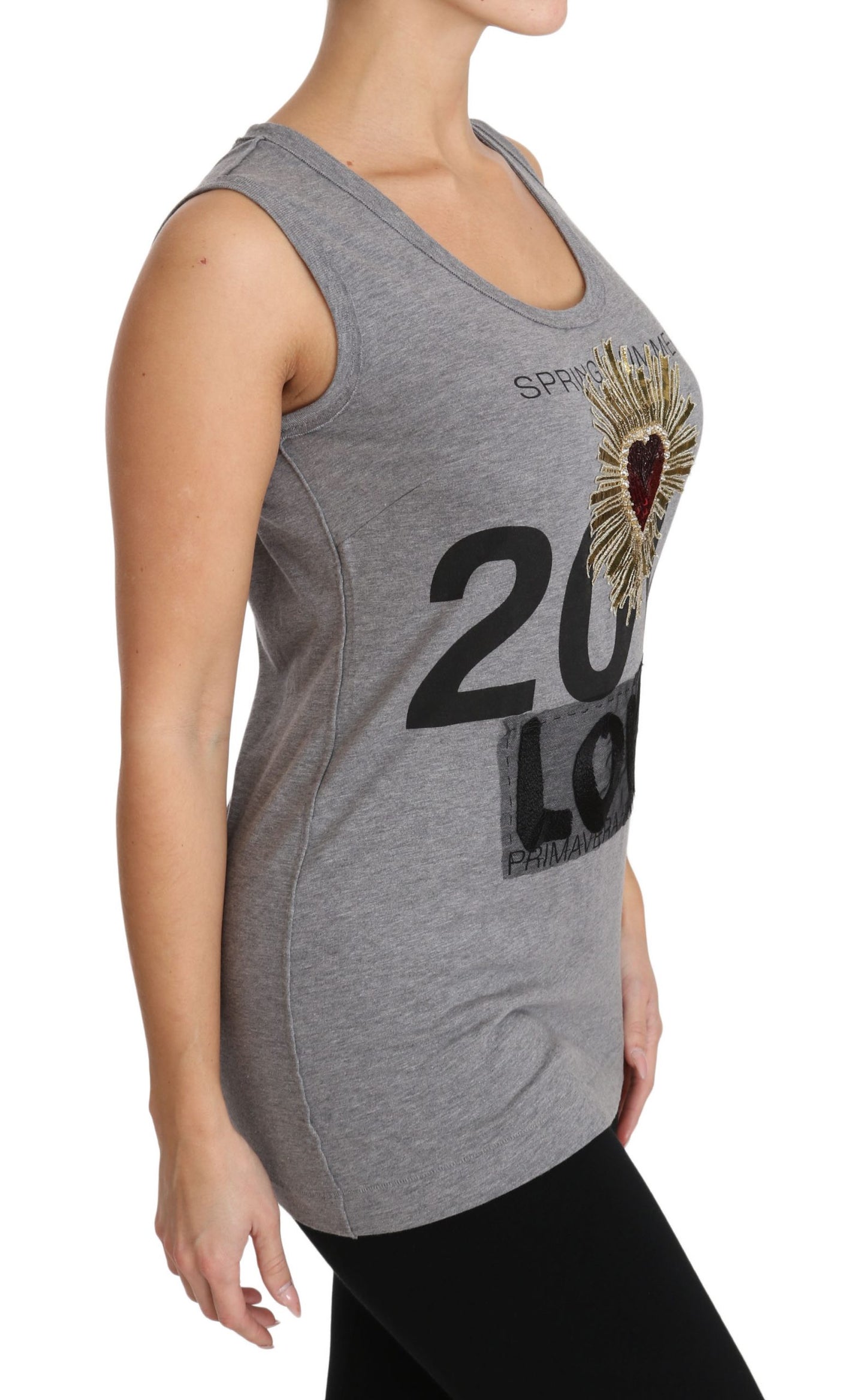 Sequined Heart Tank Top in Gray