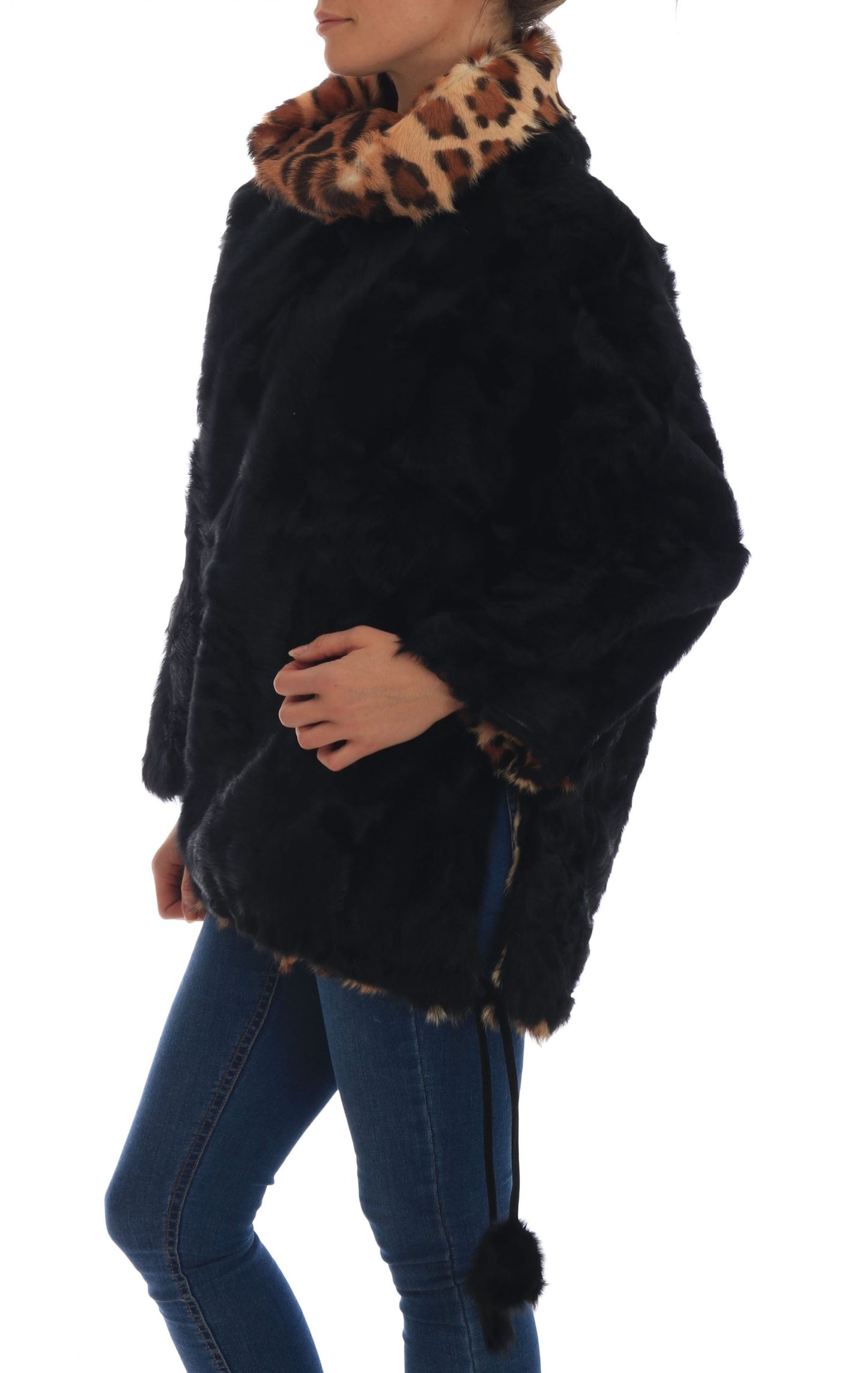 Elegant Black Lamb Fur Short Coat