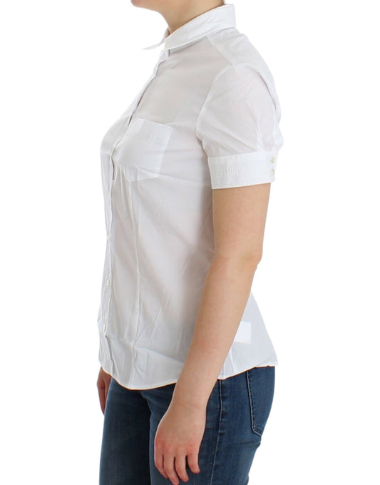 Chic White Cotton Blend Shortsleeve Blouse