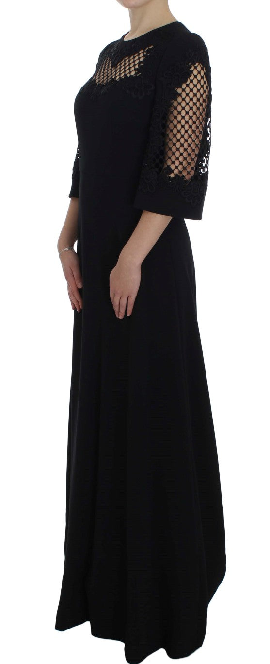 Elegant Black Wool Cutout Maxi Dress