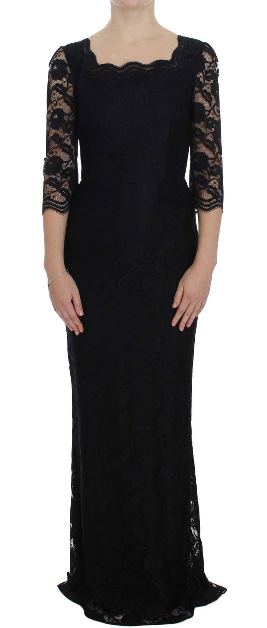 Elegant Black Floral Lace Maxi Dress