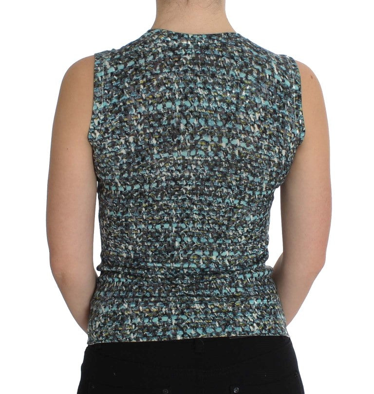 Elegant Blue Wool Vest Pullover Top