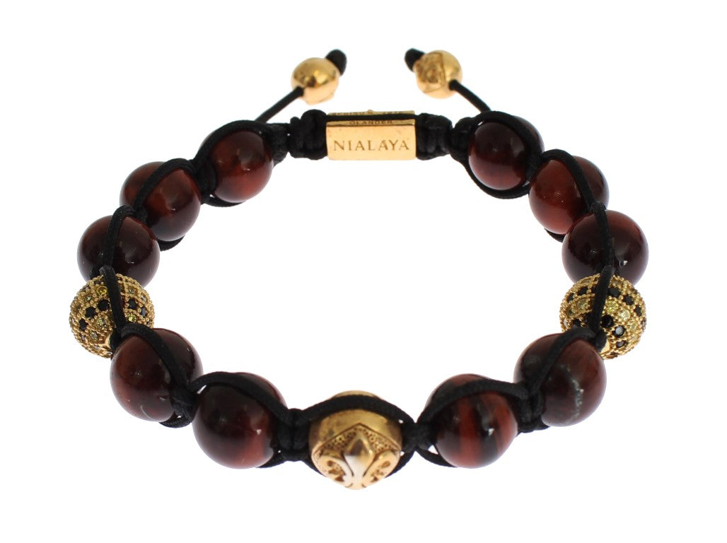 CZ Red Tigers Eye Gold 925 Silver Bracelet