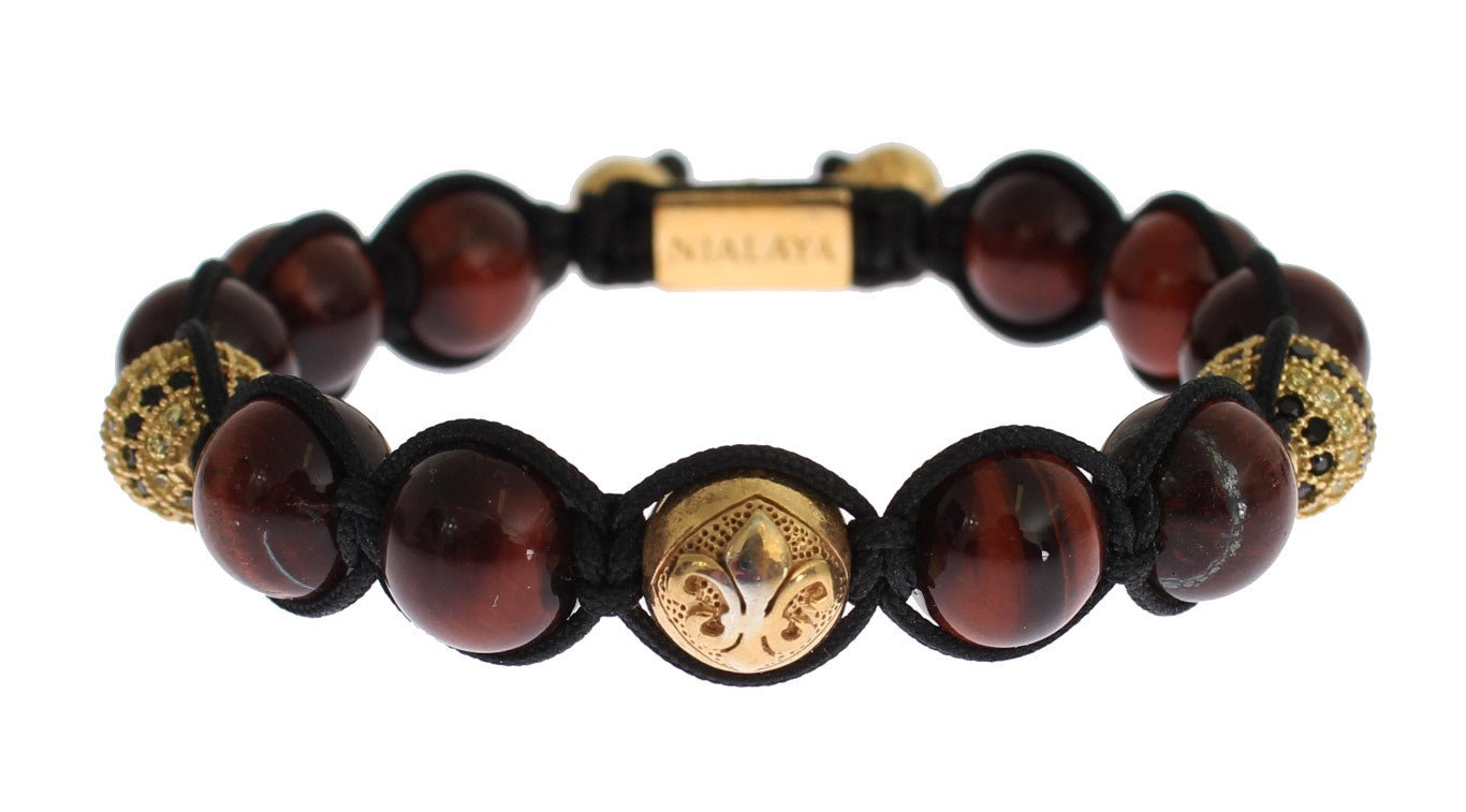 CZ Red Tigers Eye Gold 925 Silver Bracelet