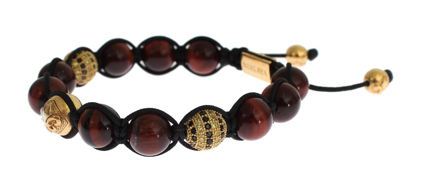 CZ Red Tigers Eye Gold 925 Silver Bracelet