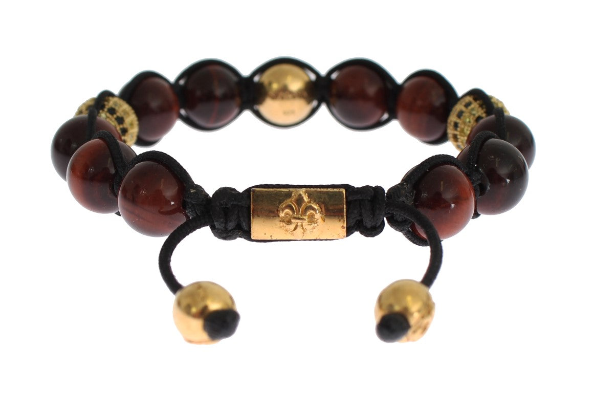 CZ Red Tigers Eye Gold 925 Silver Bracelet